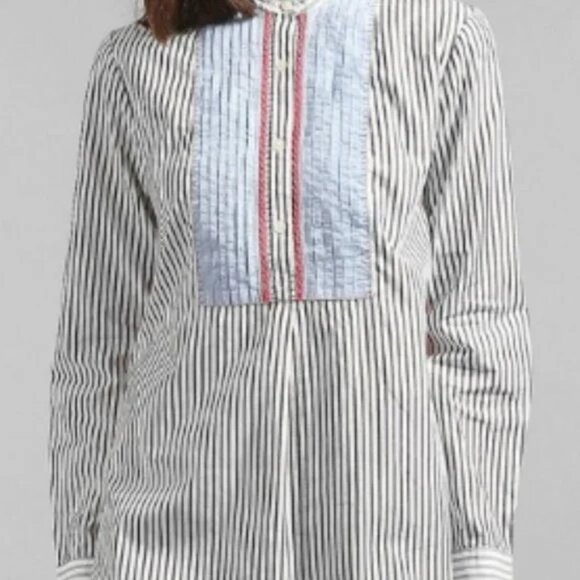 GAP Women’s White Blue Striped Cotton Crochet Popover Shirt Tunic Top MEDIUM/ L2 - Picture 1 of 8
